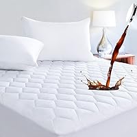 Queen Size Quilted Fitted 100% Waterproof Mattress Pad, Breathable Mattress Protector, Soft Noiseless Mattress Cover with Deep Pocket, Stretches Up to 21 Inches Bed Protector (White)