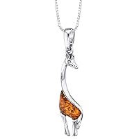 PEORA Genuine Baltic Amber Animal Pendant Necklace for Women in Sterling Silver with 18 inch Chain