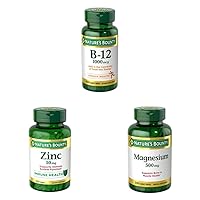 Nature's Bounty Vitamin B12, Magnesium & Zinc - Health & Immunity Support Bundle (3 Items)