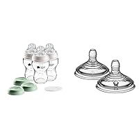 Tommee Tippee Closer to Nature 3 in 1 Glass Baby Bottle Set, 9oz, 3 Count & Natural Start Baby Bottle Nipples, Fast Flow, 6+ Months, Breast-Like