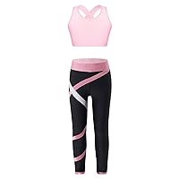 Freebily Kids Girls Sport Bras Crop Top with Athletic Leggings Yoga Pants Tracksuit Gym Dance Gymnastics Workout Sets