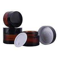 3Pcs 20ml/0.7oz Amber Glass Empty Refillable Cosmetic Jars with Black Cap and Liner Facial Cream Lotion Cases Boxes Pots Tins Containers Dispense Sample Bottle for Cosmetic Cream Balm Storage