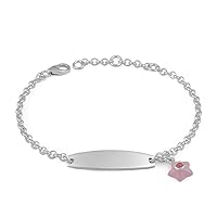 Sterling Silver Simulated Birthstone enamel Star Charm ID Bracelet For Girls