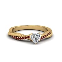 Lovely 1.12ct Heart Shaped White Diamond & Red Garnet 14K Yellow Gold Over .925 Sterling Silver Engaement Wedding Infinity Twist Ring