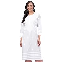 Ada Hand Embroidered Chikankari Indian Straight Cotton Kurti Kurta Tunic Dress for Women A149984