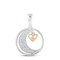 10K Two-tone Gold Diamond Moon Heart Circle Pendant 1/6 Ctw.
