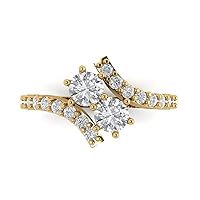 Clara Pucci 2.08 ct Round Cut 2 stone love Solitaire Moissanite Accent Anniversary Promise Engagement ring Solid 18K Yellow Gold