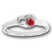 Simulated Garnet Heart Cutout Promise Ring Stainless Steel Friendship Band Sizes 5-9
