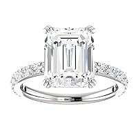 Riya Gems 4 CT Emerald Cut Colorless Moissanite Engagement Ring Wedding Band Gold Silver Solitaire Ring Halo Ring Vintage Antique Anniversary Promise Gift Bridal Ring