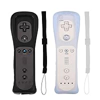 PlayHard 2 Pack Remote Controllers Compatible with Nintendo Wii & Wii U, with Silicone Cases and Wrist Straps (Black/White)