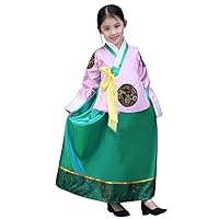Girls Traditional Kids Korean Hanbok Outfit Dress Costume (120cm, Pink Green)