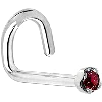 Body Candy Solid 14k White Gold 1.5mm (0.015 cttw) Genuine Red Diamond Left Nose Stud Screw 18 Gauge 1/4