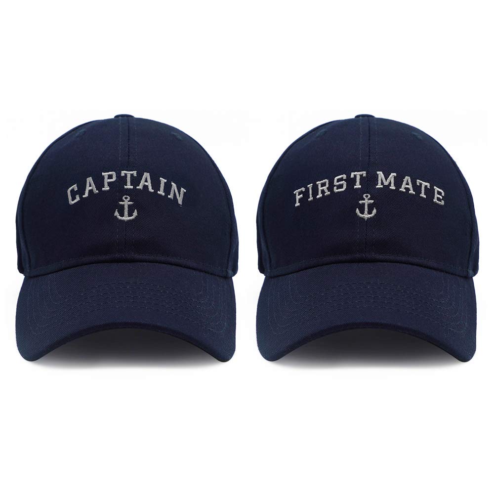 Captain Hat & First Mate | Matching Skipper Boating Baseball Caps | Nautical Marine Sailor Hats
