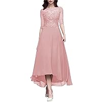 Tea Length Mother of The Bride Dress with Sleeve Lace Applique Chiffon Formal Evening Party Gowns for Women LD095