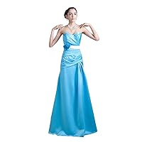 Blue Sweetheart Dropped Waist Long Bridesmaid Dresses With Flower Sash
