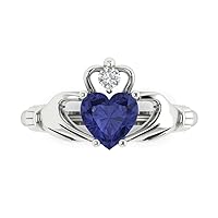 1.55 ct Heart Cut Irish Celtic Claddagh Simulated Blue Tanzanite Engagement Promise Anniversary Bridal Ring 14k White Gold