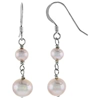 Sterling Silver Pearl Drop Earrings 7.5 mm and 5 mm Freshwater, 23 mm Long