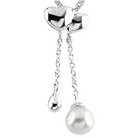 6mm 2 Drop Freshwater Cultured Pearl Pendant Necklace with Heart Shaped Top Sterling Silver