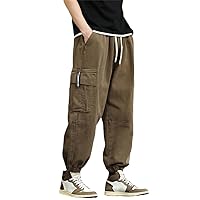 Men's Joggers Baggy Cargo Pants, Streetwear Multi-Pockets Casual Sweatpants, Male Cotton Harem Trousers