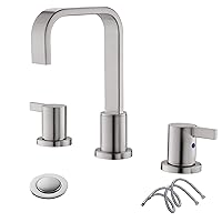 Brushed Nickel Bathroom Sink Faucet, 3 Hole Widespread Waterfall RV Bathroom Faucet, Modern Bathroom Faucet with Pop Up Drain and Water Supply Line by Kadilac, WF040B-1-BN