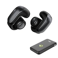 Bose New Ultra Open Earbuds with OpenAudio Technology, Open Ear Wireless Earbuds, Up to 48 Hours of Battery Life, Black, with Green Extreme Portable Wireless Charger