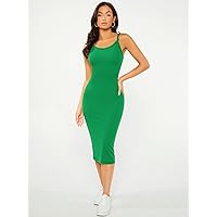 Necklaces for Women Solid Sleeveless Bodycon Dress (Color : Green, Size : Medium)