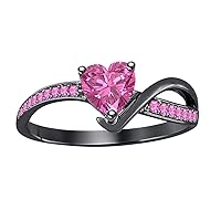 Heart Shaped Pink Sapphire 14k Black Gold Over .925 Sterling Silver Lovely Promise Ring For Women's