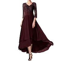 Lace Applique Mother of The Bride Dresses for Wedding Tea Length Chiffon 3/4 Sleeves Formal Dresses for Women 2024