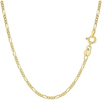 10k SOLID Yellow Gold 1.9mm Diamond-Cut Alternate Classic Mens Figaro Chain Necklace Or Bracelet/Foot Anklet for Pendants and Charms with Spring-Ring Clasp (7