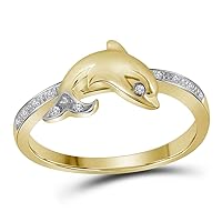 The Diamond Deal 10kt Yellow Gold Womens Round Diamond Slender Dolphin Animal Fish Ring 1/20 Cttw