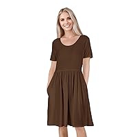 Women's Short Sleeve Empire Knee Length Dress Brown Solid