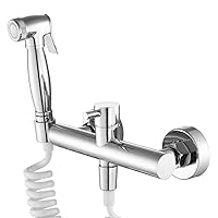 Qiangcui Handheld Toilet Spray Gun Set,Hot,and Cold,Bidet Toilet Sprayer Set,with Holder Rubber Pads Water Separator Hose,Chrome Brass/463