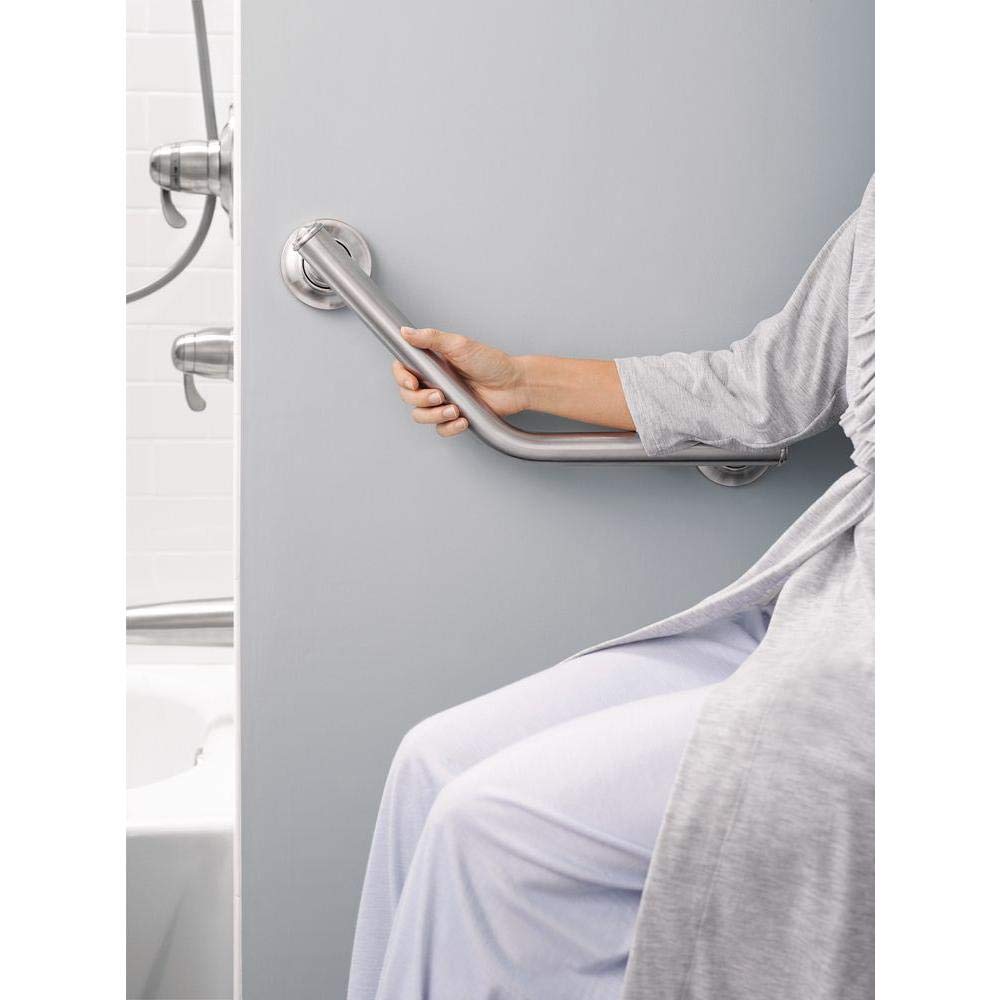 Moen Brushed Nickel Bathroom Safety 16-Inch Stainless Steel Angled Shower Grab Bar for Handicapped or Elderly, RA8716D1GBN