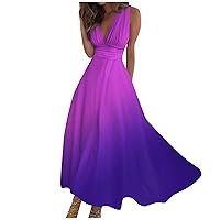 Maxi Dresses for Women 2024 Gradient Dress Casual A line Dresses Spring Swing Dress V Neck Sleeveless Dress