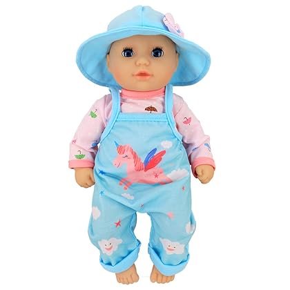 ZWOOS Doll Clothes for Baby Dolls, Unicorn Printed Soft Cotton Outfits for 14-18 inches Dolls, Pack of 4