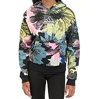 adidas Girls Allover Print Fleece Hooded Pullover (Color: Black Multi/Size: Large (14))