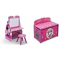 Kids Easel and Play Station – Ideal for Arts & Crafts, Drawing, Homeschooling and More - Greenguard Gold Certified, Disney Minnie Mouse & Deluxe Toy Box, Disney Minnie Mouse