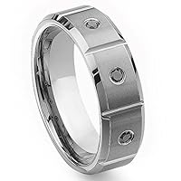 Tungsten Black Diamond Wedding Band Ring w/Grooves 8mm