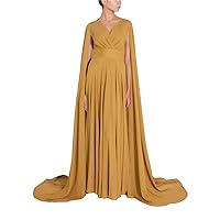 Women's V Neck Chiffon Formal Evening Gown Maxi Dress with Cape Long Sleeve Party Dress