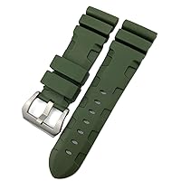 Rubber Watchband 22mm 24mm 26mm Silicone Watch Strap for Panerai Submersible Luminor PAM Waterproof Bracelet (Color : Green pin, Size : 26mm Silver Buckle)