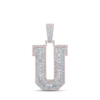 The Diamond Deal 10kt Two-tone Gold Mens Baguette Diamond U Initial Letter Charm Pendant 1-7/8 Cttw