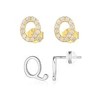 14K Gold Plated Sterling Silver Cubic Zirconia Initial Stud Earrings | 26 Alphabet A-Z Personalized Earrings for Women Baby Girls