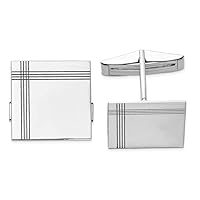 14K White Gold Square with Line Design Men's Shirt Studs Cuff Links