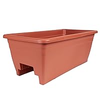The HC Companies 24 Inch Deck Railing Planter Box - Decorative Lightweight Weatherproof Plastic Plant Pot for Outdoor Balcony, Porch, Garden, Fence, Clay