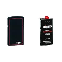 Zippo Logo Slim Black Matte with Red Border Pocket Lighter with 12 oz Lighter Fluid