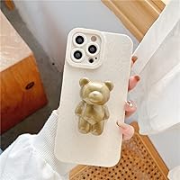 Cute 3D Cartoon Bear Ring Holder Stand Silicone Phone Case for iPhone 13 12 Pro Max 11 X XR XS Max 6 6s 7 8 Plus Mini Cover,Cream,for iPhone 11