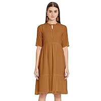 Solid Tiered Dress for Women, Short Sleeve Chiffon Swing Dress