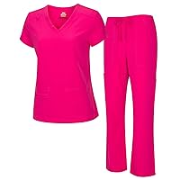 Women's Cool Stretch V-Neck Top and Cargo Pant Scrub Set with Regular and Petite Sizes