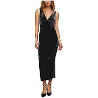 Velvet Bridesmaid Dress for Women Deep V Neck Prom Dress Floor Length with Split Formal Evening Party Gown