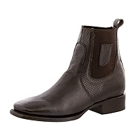 TEXAS LEGACY Mens Brown Leather Chelsea Ankle Boots Western Dress Square Toe